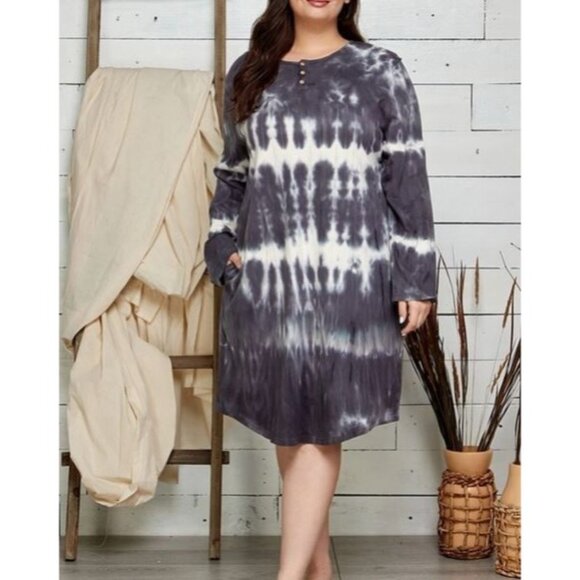 Dresses & Skirts - #078 - Plus Charcoal Grey Garment Dye New Midi Dress with Pockets Sizes 1X-3X